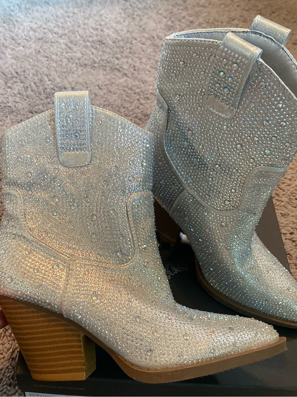Silver Rhinestone Western Ankle Boots - Picture 3 of 7